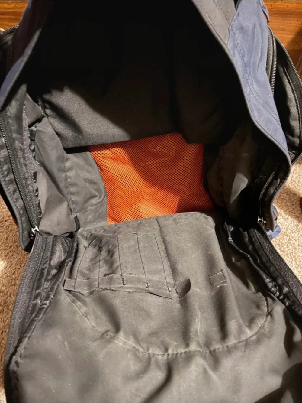 American Eagle Outfitters Navy and Blue Unisex Backpack with Orange Trim